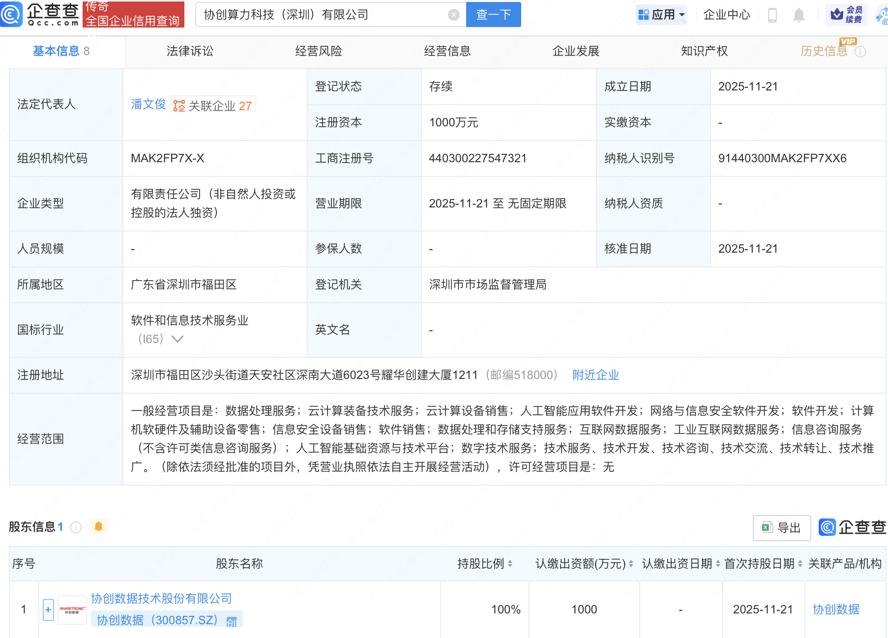 協(xié)創(chuàng)數(shù)據(jù)新設(shè)算力科技公司，布局AI與深圳網(wǎng)絡(luò)安全軟件開(kāi)發(fā)新賽道